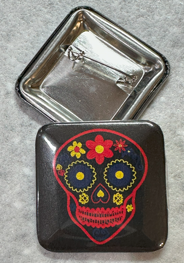 Dia de Los Muertos 1-1/2" Square Button Pin